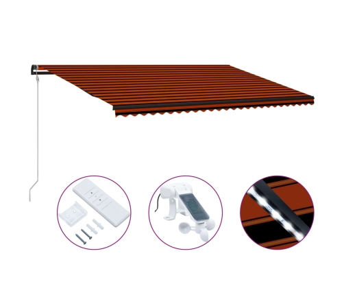 Toldo retráctil sensor de viento y LED naranja marrón 600x300cm