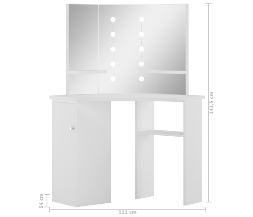 Tocador de esquina mesa de maquillaje con luz LED blanca