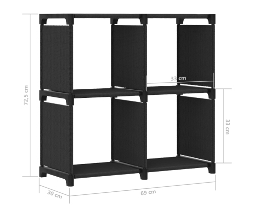 Estantería de 4 cubos de tela negra 69x30x72,5 cm