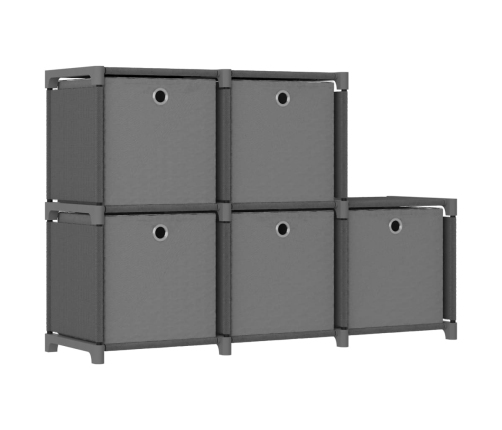 vidaXL Estantería de 5 cubos con cajas tela gris 103x30x72,5 cm