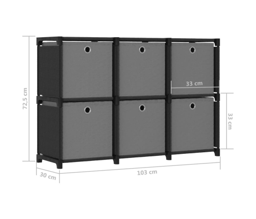 vidaXL Estantería de 6 cubos con cajas de tela negro 103x30x72,5 cm