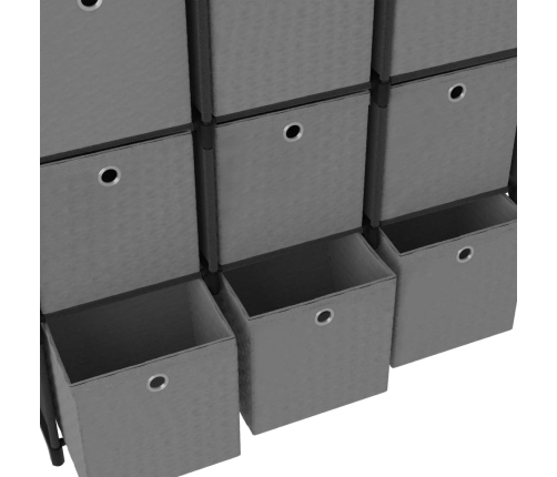 Estantería de 9 cubos con cajas de tela negro 103x30x107,5 cm