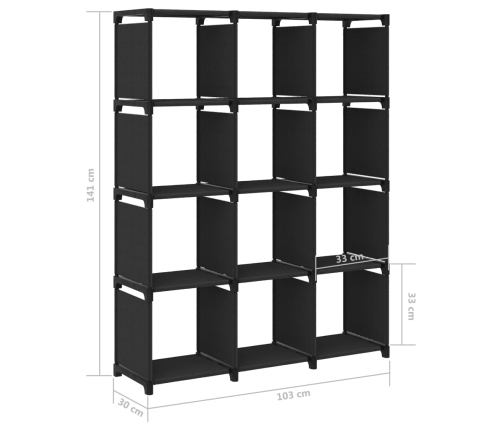 Estantería de 12 cubos de tela negra 103x30x141 cm