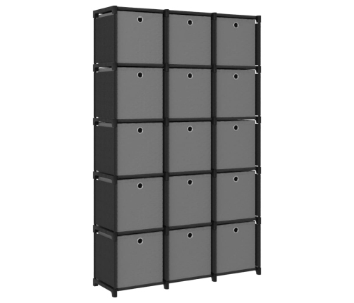 Estantería de 15 cubos con cajas de tela negro 103x30x175,5 cm