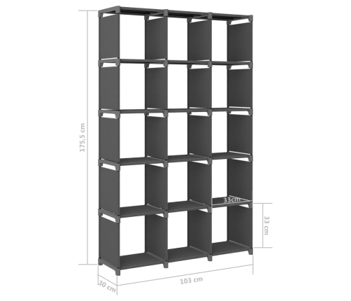 Estantería de 15 cubos de tela gris 103x30x175,5 cm