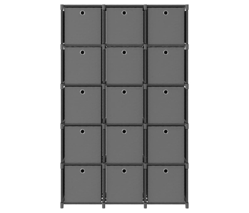 Estantería de 15 cubos con cajas de tela gris 103x30x175,5 cm