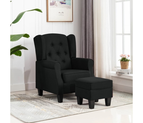 Sillón con reposapiés de tela negro