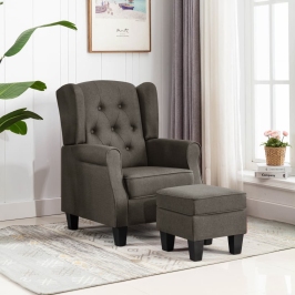 Sillón con reposapiés de tela gris taupe