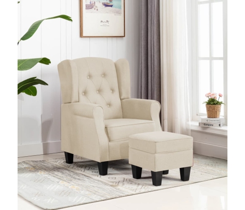 Sillón con reposapiés de tela crema