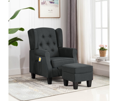 Sillón de masaje con reposapiés tela gris oscuro