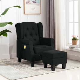 Sillón de masaje con reposapiés tela negro