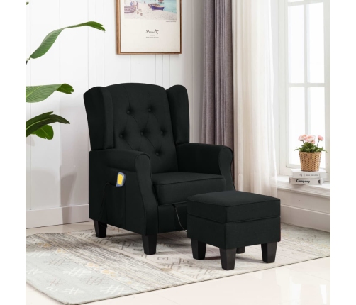 Sillón de masaje con reposapiés tela negro