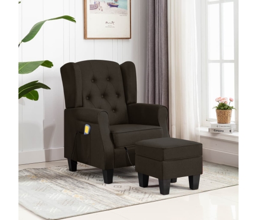 Sillón de masaje con reposapiés tela marrón oscuro