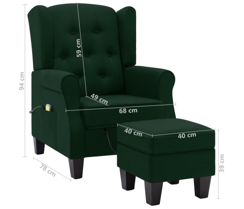 Sillón de masaje con reposapiés tela verde oscuro