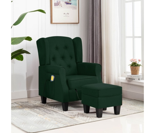 Sillón de masaje con reposapiés tela verde oscuro