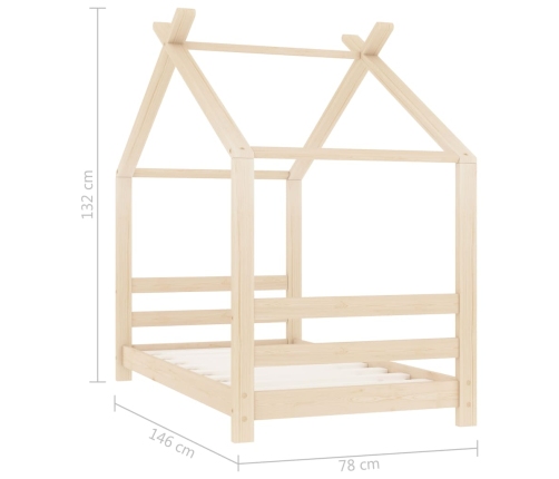 Estructura de cama infantil de madera maciza de pino 70x140 cm