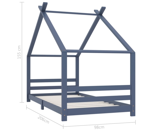 Estructura de cama infantil madera maciza pino gris 90x200 cm