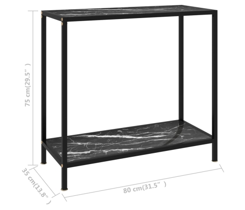 Mesa de consola negro vidrio templado 80x35x75 cm