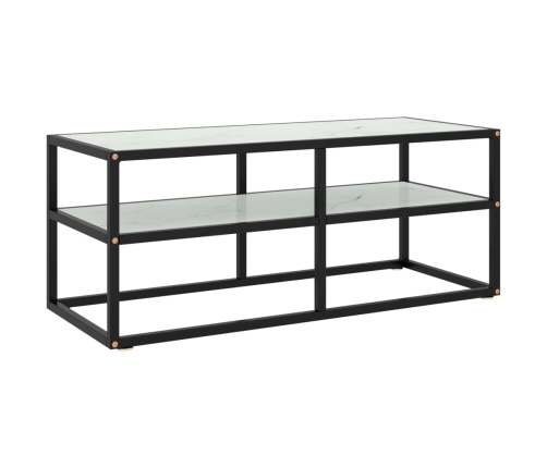 Mueble para TV negro con vidrio de mármol blanco 100x40x40 cm