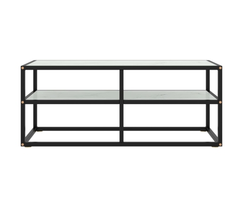 Mueble para TV negro con vidrio de mármol blanco 100x40x40 cm