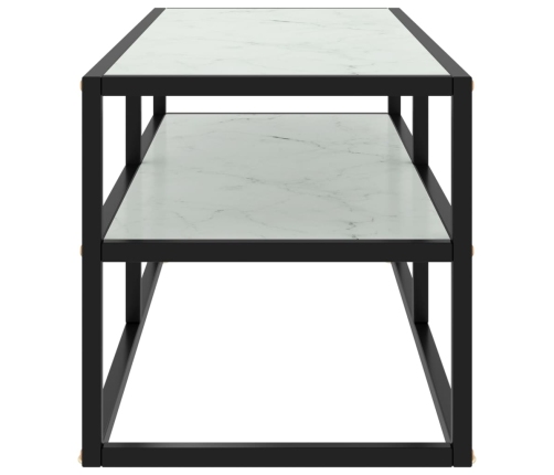 Mueble para TV negro con vidrio de mármol blanco 100x40x40 cm