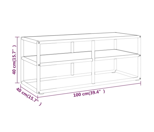 Mueble para TV negro con vidrio de mármol blanco 100x40x40 cm