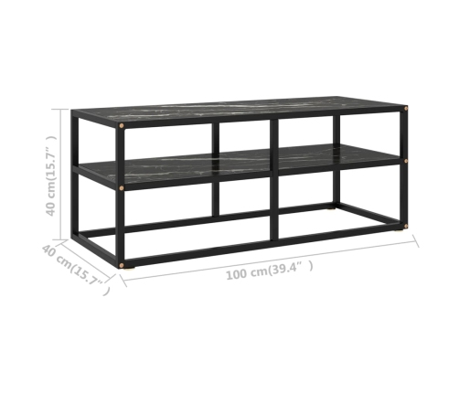 vidaXL Mueble para TV negro con vidrio de mármol negro 100x40x40 cm