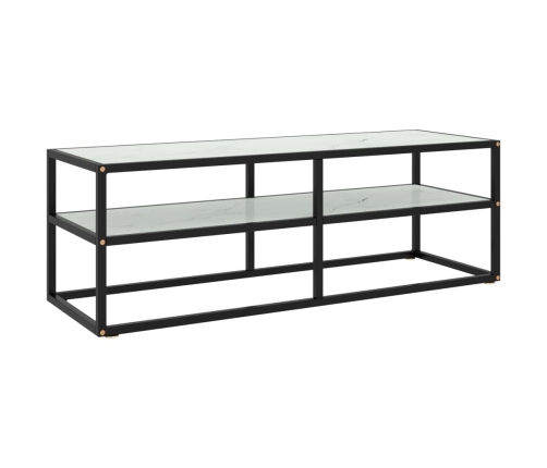 Mueble para TV negro con vidrio de mármol blanco 120x40x40 cm