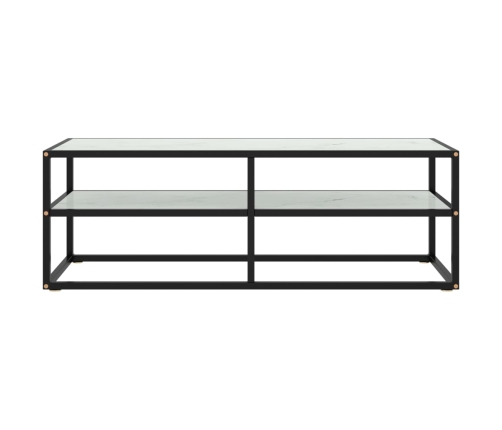 Mueble para TV negro con vidrio de mármol blanco 120x40x40 cm