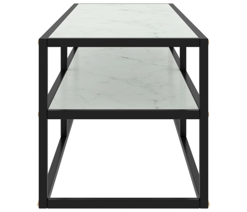 Mueble para TV negro con vidrio de mármol blanco 120x40x40 cm