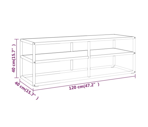 Mueble para TV negro con vidrio de mármol blanco 120x40x40 cm