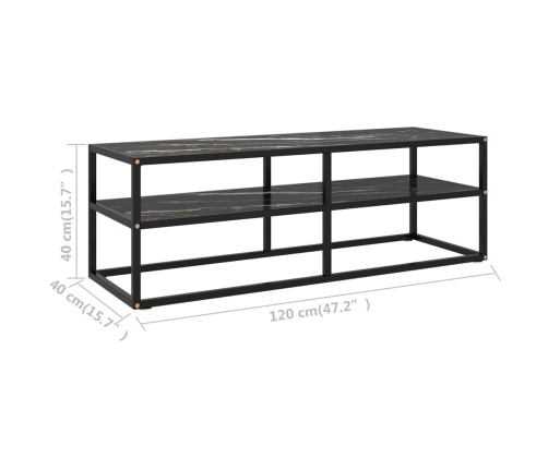 Mueble para TV negro con vidrio de mármol negro 120x40x40 cm