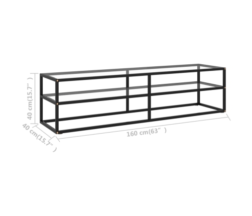 Mueble para TV negro con vidrio templado negro 160x40x40 cm