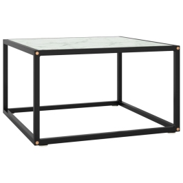 Mesa de centro negra con vidrio de mármol blanco 60x60x35 cm