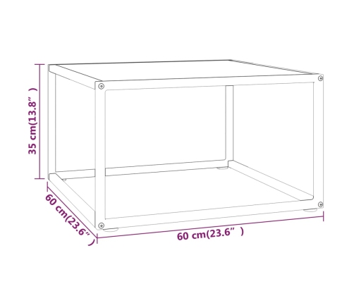 Mesa de centro negra con vidrio de mármol blanco 60x60x35 cm