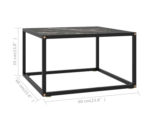 Mesa de centro negra con vidrio de mármol negro 60x60x35 cm