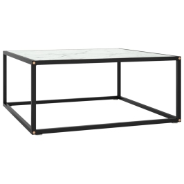 Mesa de centro negra con vidrio de mármol blanco 80x80x35 cm