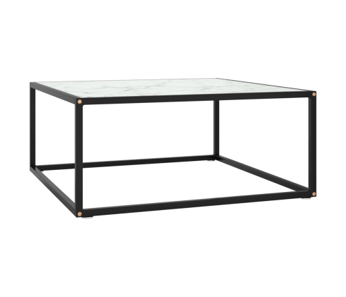 Mesa de centro negra con vidrio de mármol blanco 80x80x35 cm