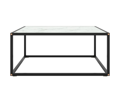 Mesa de centro negra con vidrio de mármol blanco 80x80x35 cm