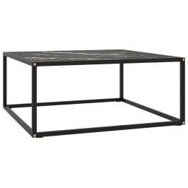 Mesa de centro negra con vidrio de mármol negro 80x80x35 cm