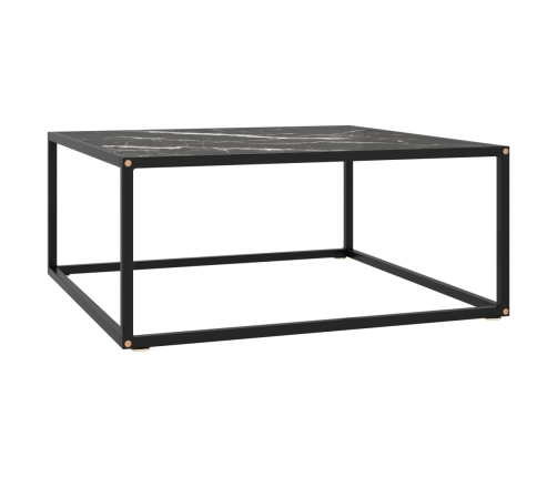 vidaXL Mesa de centro negra con vidrio de mármol negro 80x80x35 cm