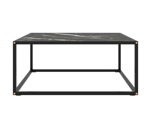 vidaXL Mesa de centro negra con vidrio de mármol negro 80x80x35 cm