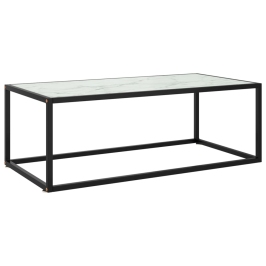 Mesa de centro negra con vidrio de mármol blanco 100x50x35 cm