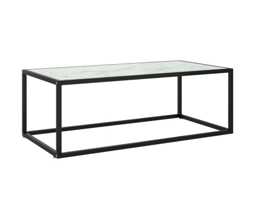 Mesa de centro negra con vidrio de mármol blanco 100x50x35 cm