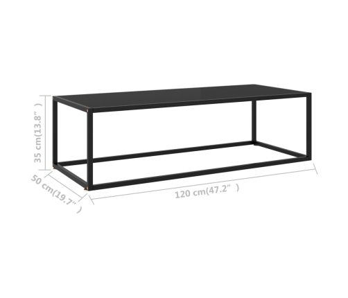 vidaXL Mesa de centro negra con vidrio negro 120x50x35 cm