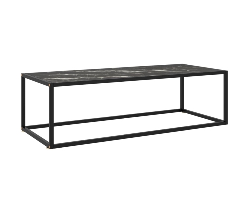 vidaXL Mesa de centro negra con vidrio de mármol negro 120x50x35 cm