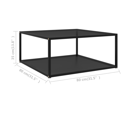 vidaXL Mesa de centro vidrio templado negro 60x60x35 cm