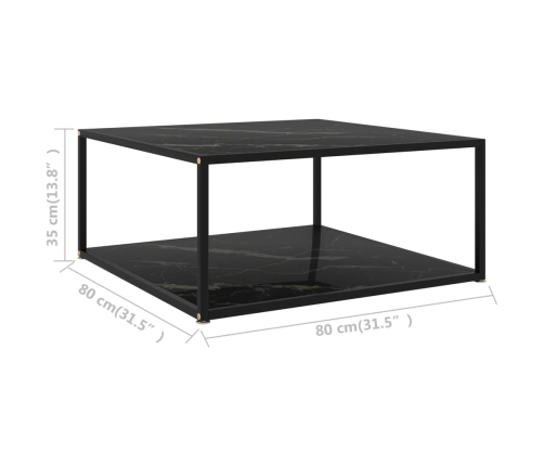 Mesa de centro negra vidrio templado 80x80x35 cm