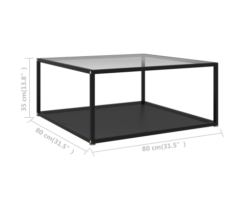 Mesa de centro vidrio templado transparente y negro 80x80x35 cm