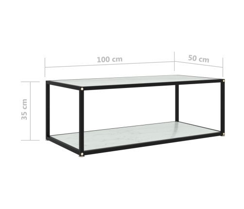 vidaXL Mesa de centro vidrio templado blanco 100x50x35 cm